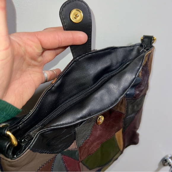 Patchwork Leather Shoulder Bag Genuine Leather Purse MultiColor Luxury Boho - Picture 8 of 16
